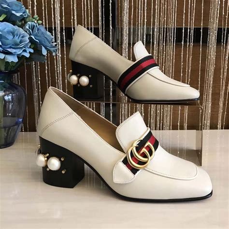 gucci mid heel loafer white|Gucci snakeskin loafers.